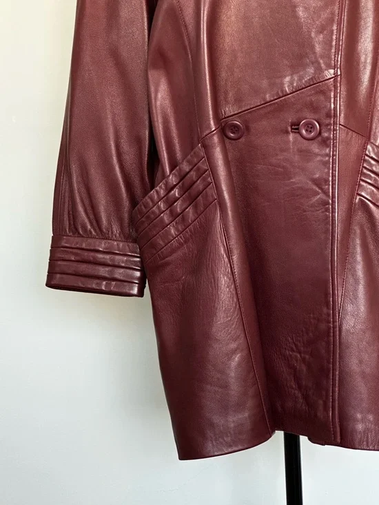 Vintage 1980s Buttery Soft Leather Coat | Funnel Neck | Burgundy - Picture 4 of 12